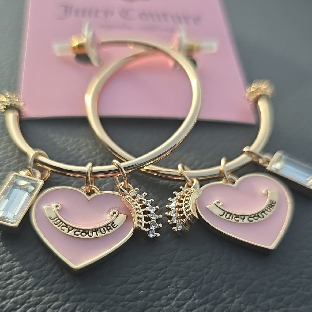 Juicy Couture Gold Hoops with Pink Heart Charms
